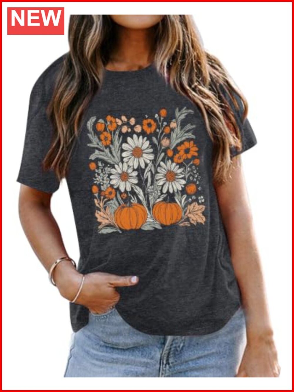 Halloween Ghost Shirt Womens Fall Pumpkin Floral Tee Crew Neck Short Sleeve